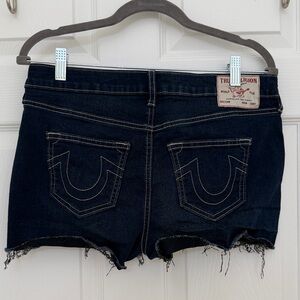 True Religion Jennie’s Mid Rise Dark Blue Jean Shorts